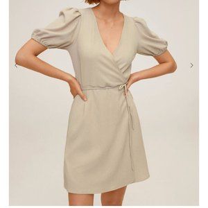 MANGO Balloon Sleeve Tie Waist Dress
